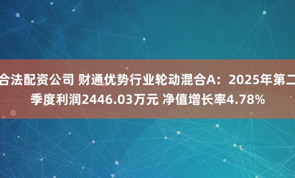 合法配资公司 财通优势行业轮动混合A：2025年第二季度利润2446.03万元 净值增长率4.78%