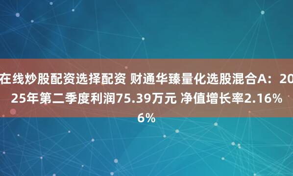 在线炒股配资选择配资 财通华臻量化选股混合A：2025年第二季度利润75.39万元 净值增长率2.16%